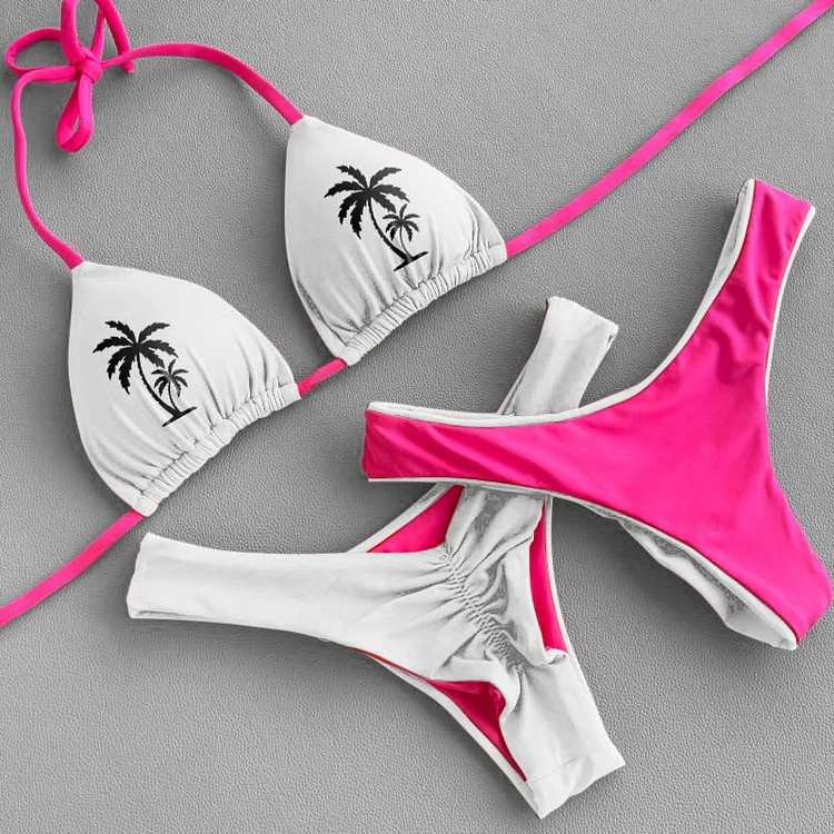 Coconut Tree Contrast Bikini Set