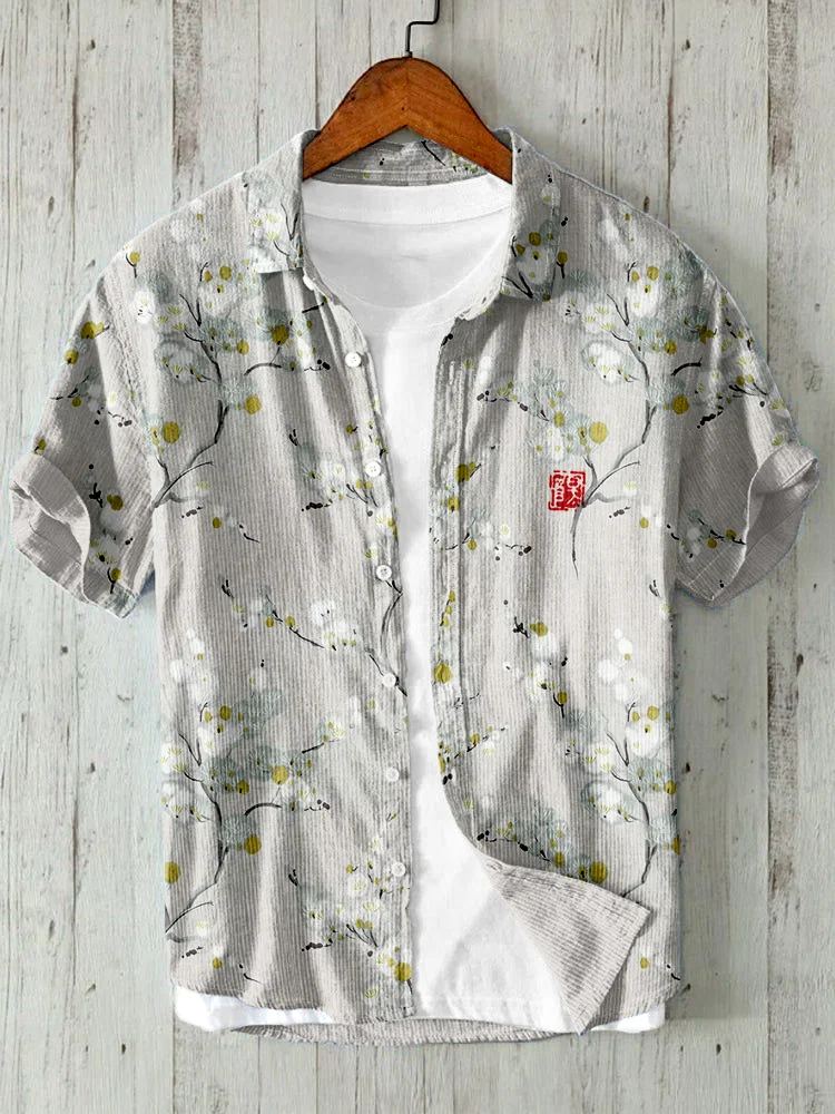 Comstylish Japanese Blossoms Art Linen Blend Cozy Shirt