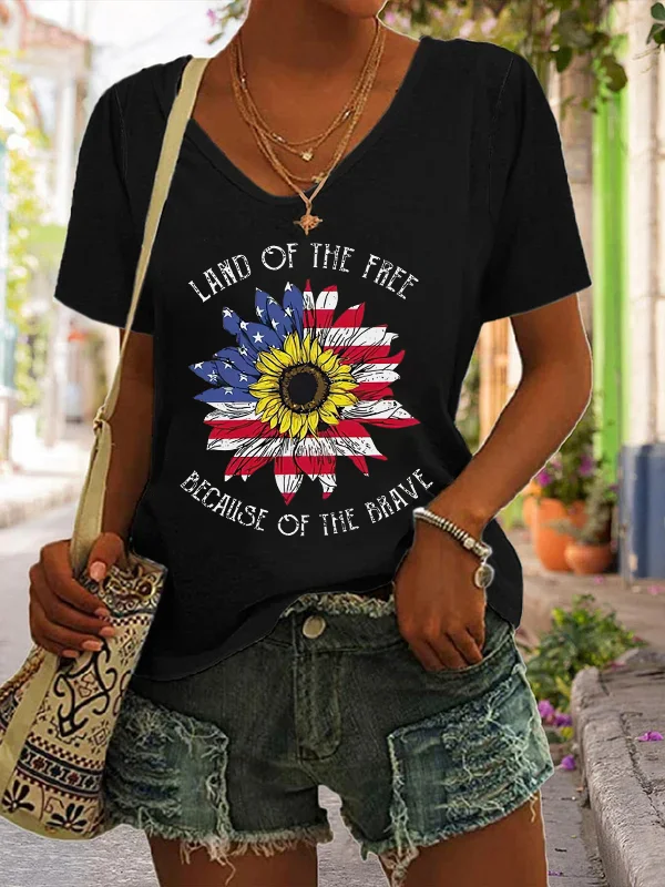 American Flag Sunflower Print Women's T-shirt