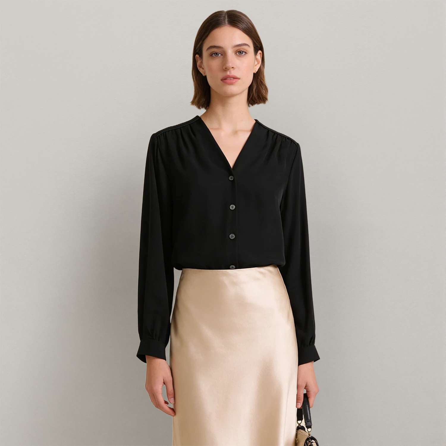 Women's Silk Crepe de Chine Blouse V-Neck REAL SILK LIFE