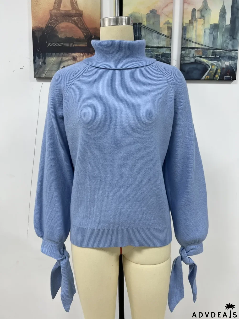 Women's autumn and winter fashion lace-up long sleeve knitting loose pullover turtleneck sweater