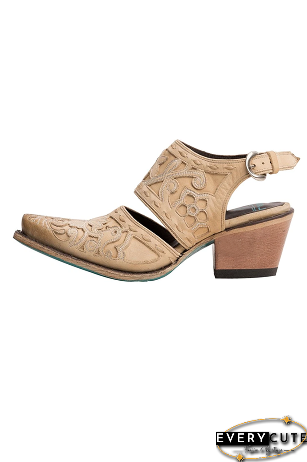 Etching Cut Out Chunky Heels Ankle Mule Boots