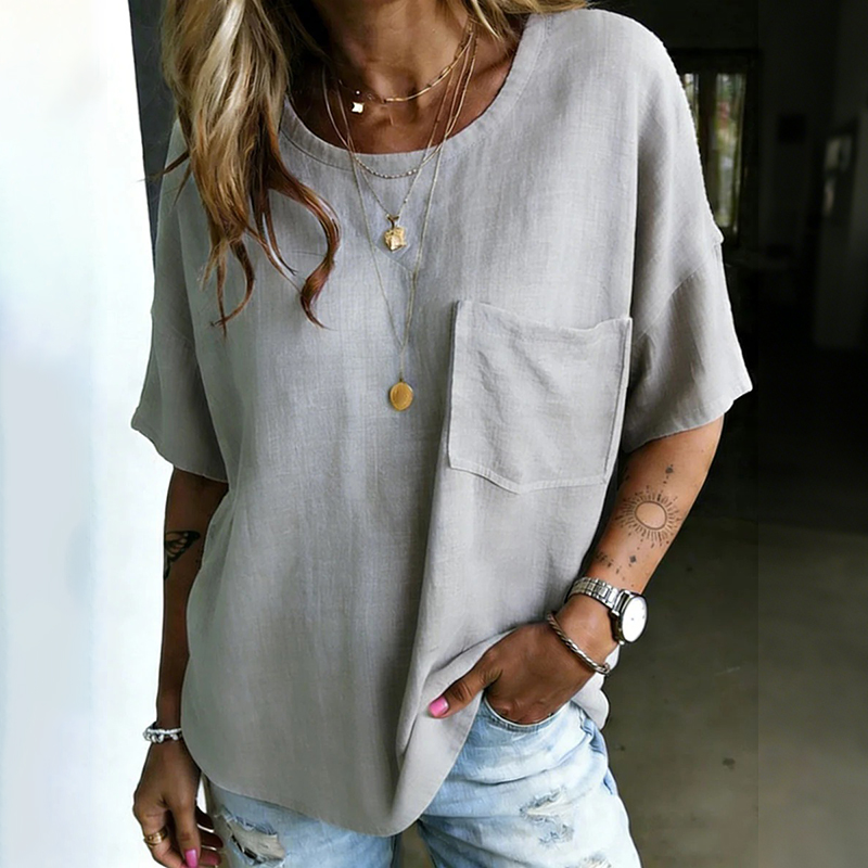 Women's Vintage Casual Cotton And Linen Loose Pocket Top elevenforest