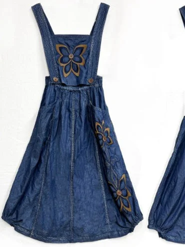 Women's Denim Embroidered Suspender Skirt