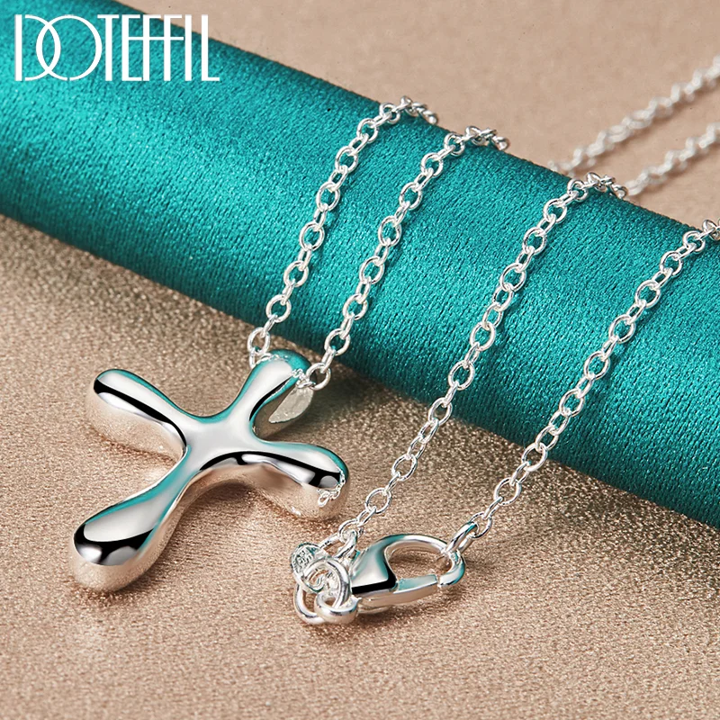 DOTEFFIL 925 Sterling Silver Droplets Cross Pendant Necklace 18-30 Inches Chain For Woman Man Jewelry