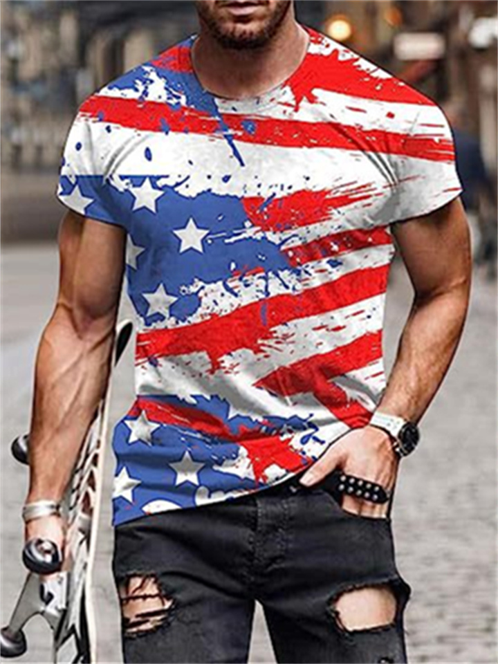Men's Printed Short Sleeve Summer Round Neck T-Shirt Red Black White | 168DEAL