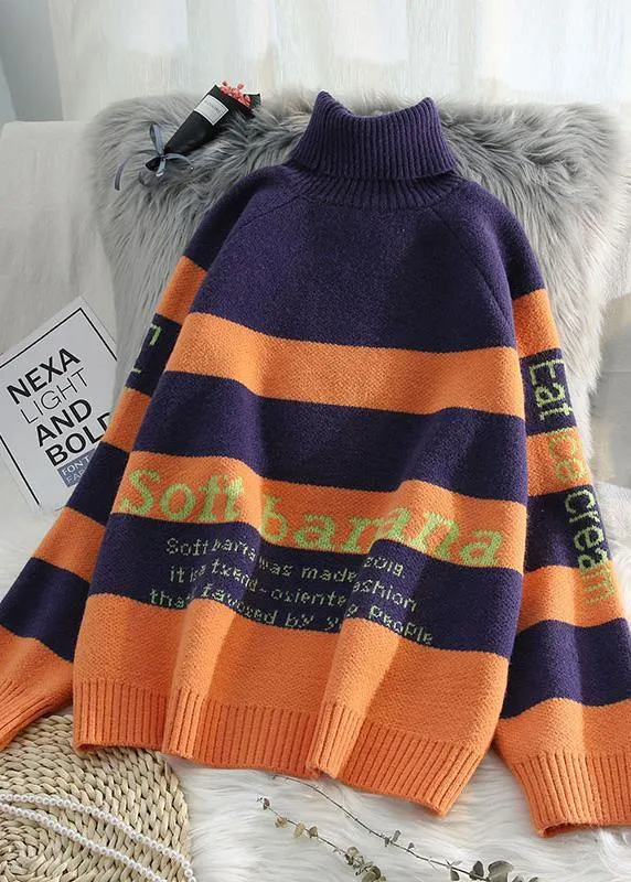 Cozy alphabet green knitwear Loose fitting high neck knitted t shirt