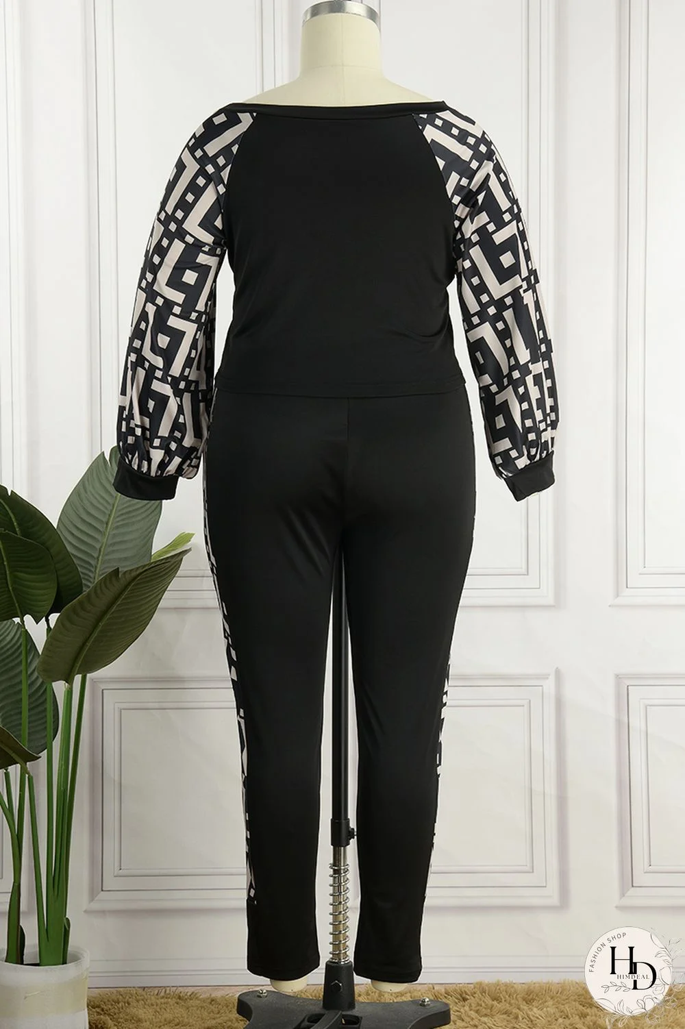 Burgundy Sexy Casual Print Patchwork Contrast O Neck Long Sleeve Two Pieces