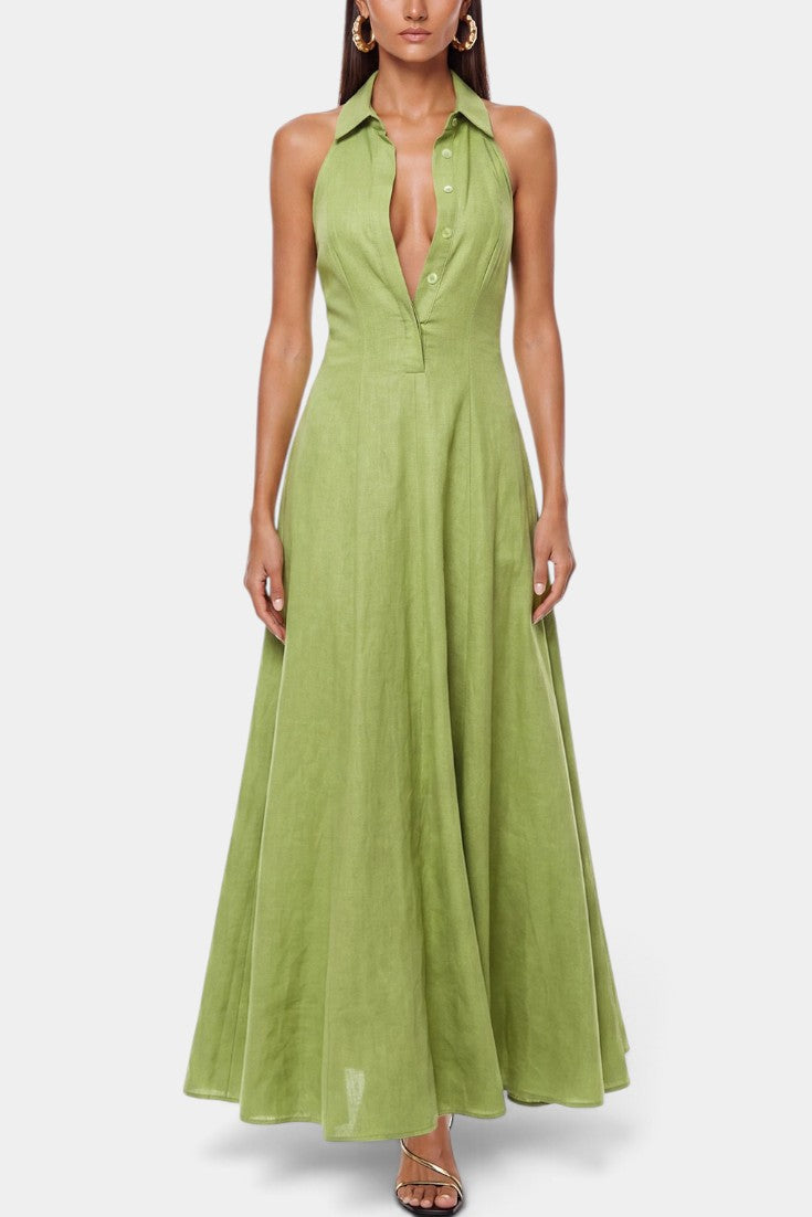 Halter Neck Maxi Dress with Deep Plunge