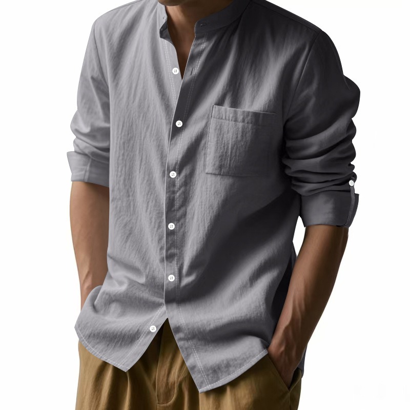 Men's Vintage Stand Collar Linen Long Sleeve Shirt