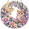 (Owl)DIY Special Shaped Diamond Painting Wreath, Double-Sided Printing Christmas Wreath Hanging with LED Light Decor Kit 