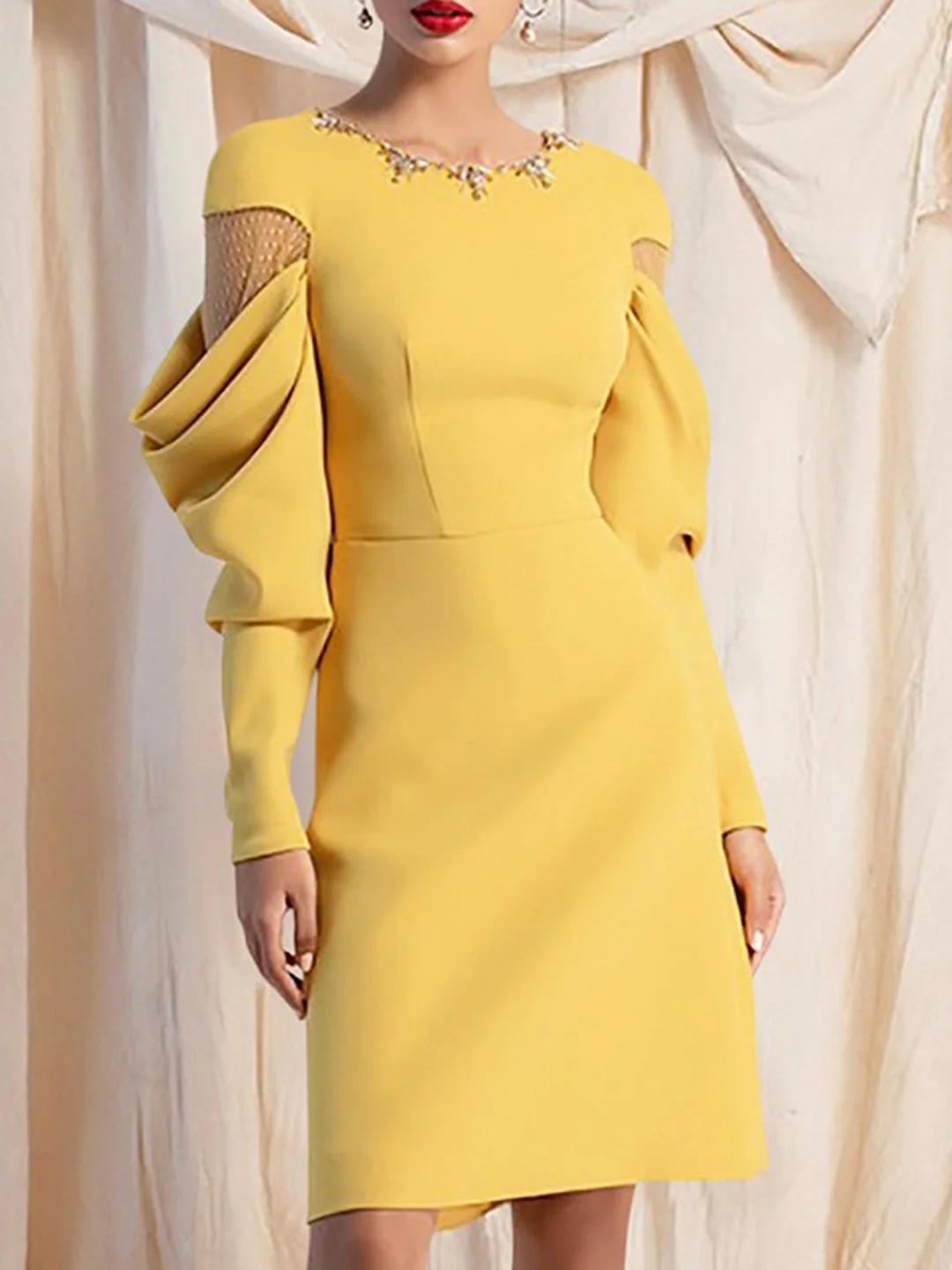 Beaded Mesh Elegant Midi Dress