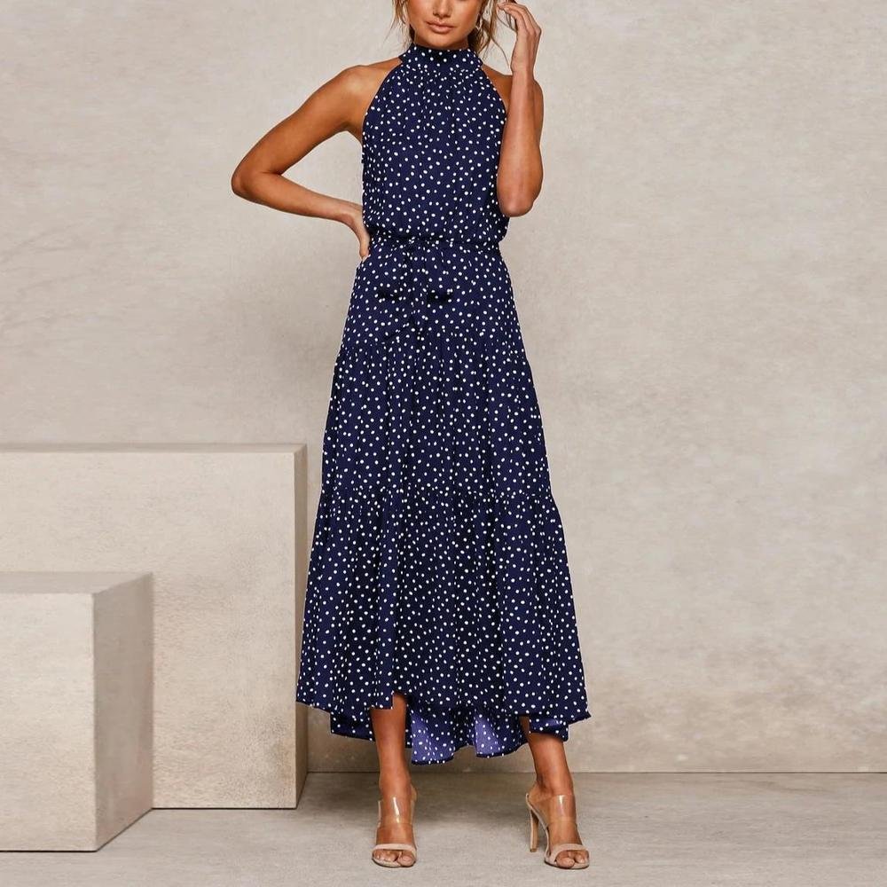 Vintage Polka Dot Halter Maxi Dress