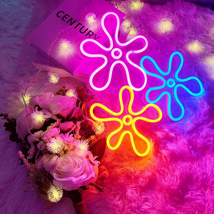 Spongebob001 Flower Neon Sign Handmade Gift For Girls Kid's Gift Room Decor Beautiful Neon Sign 100% Handmade Led Neon Lights