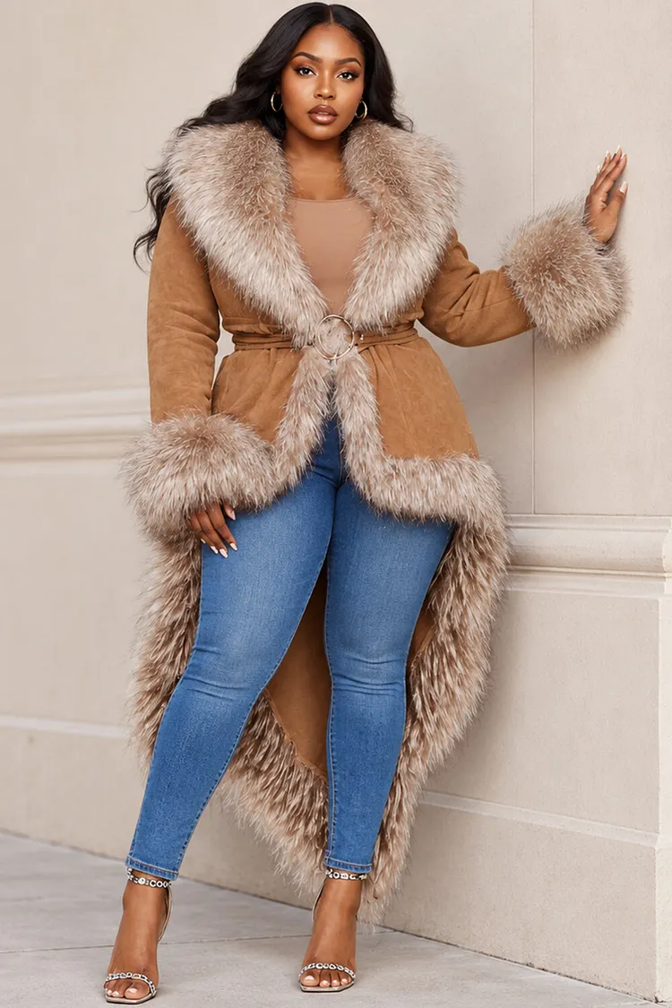 Xpluswear Design Plus Size Business Casual Khaki Turndown Collar Long Sleeve Trimmings Asymmetric Hem Irregular Hem Chamois Coat [Pre-Order] 2024 - Xpluswear