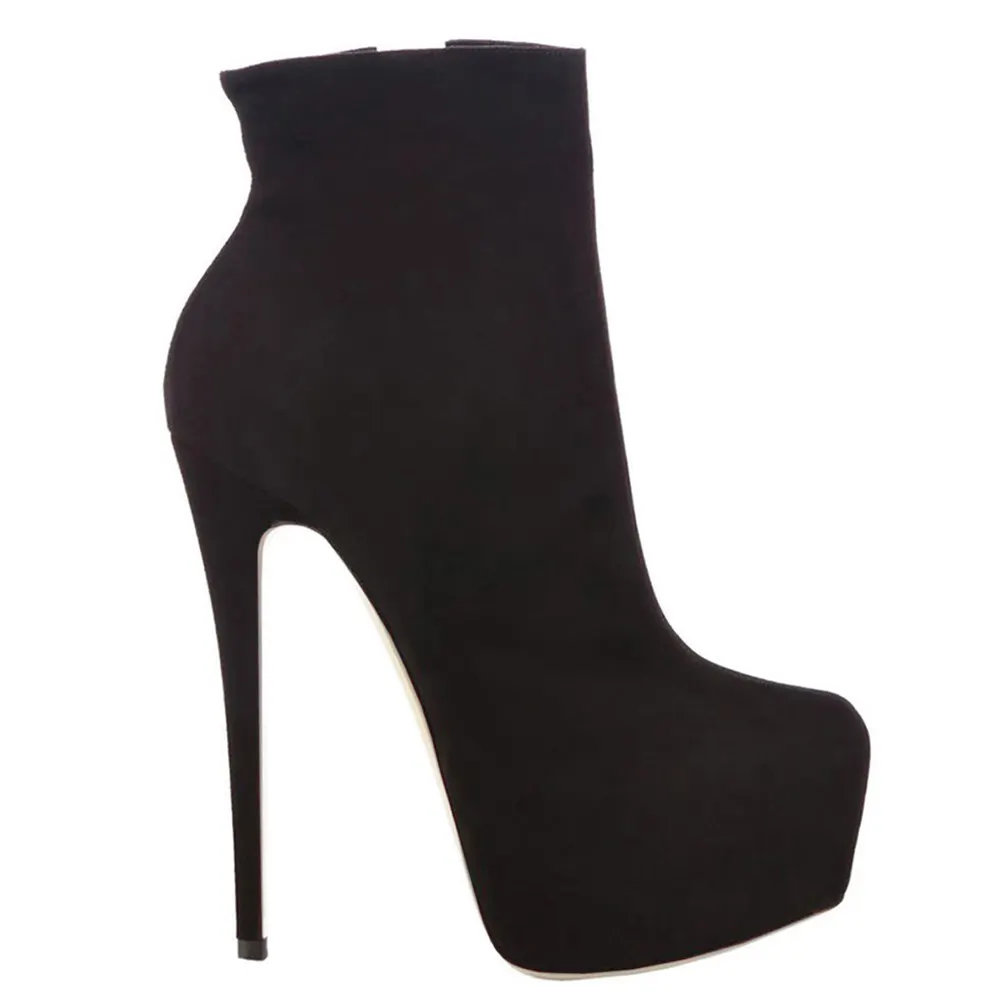 5.9" Women's Sky High Heels Platform Winter Black Suede Ankle Boots-vocosishoes