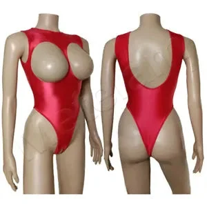 Pornhint Women's Wetlook Shiny Crotchless Lingerie Bodysuit Cupless Thong Leotard Catsuit