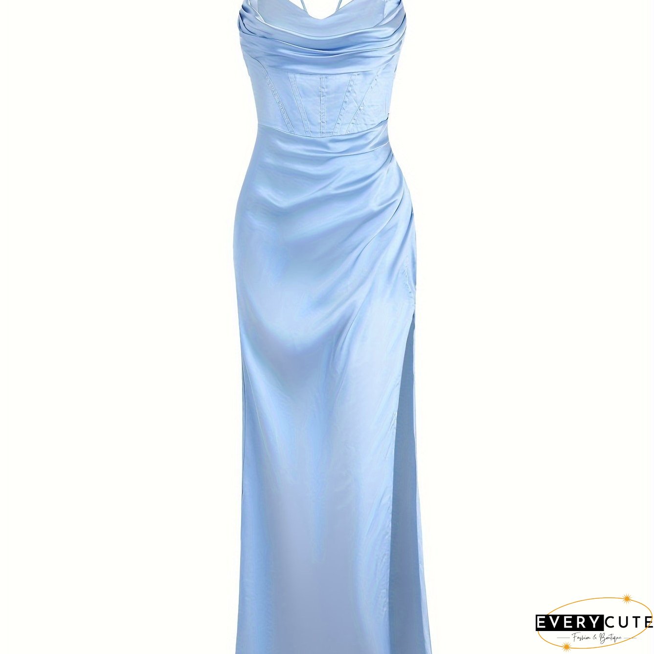 Split Thigh Backless Dress, Sexy Solid Party Maxi Dress, Women's Clothing