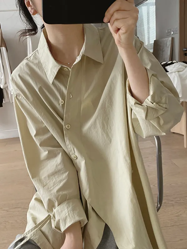 Irregular Clipping Long Sleeves Split-Joint Striped Lapel Blouses