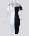V Cut Color Block Button Detail Wrap Dress