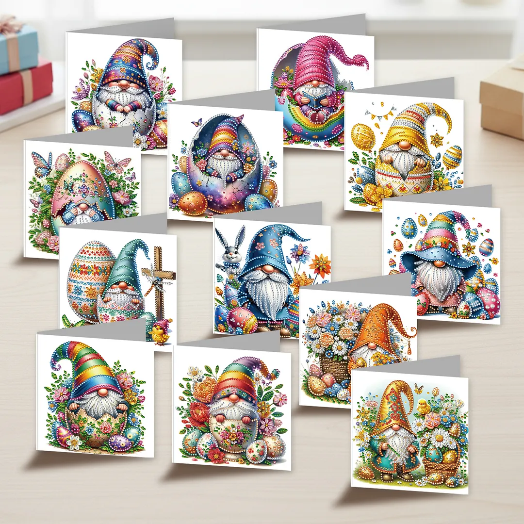 12PCS Easter Goblins DIY Rhinestone Diamond Art Mosaic Postcards with Envelopes Diamond Art Painting Greeting Card Kit for Birthdays Thanksgiving & Special Occasion (IHK110)