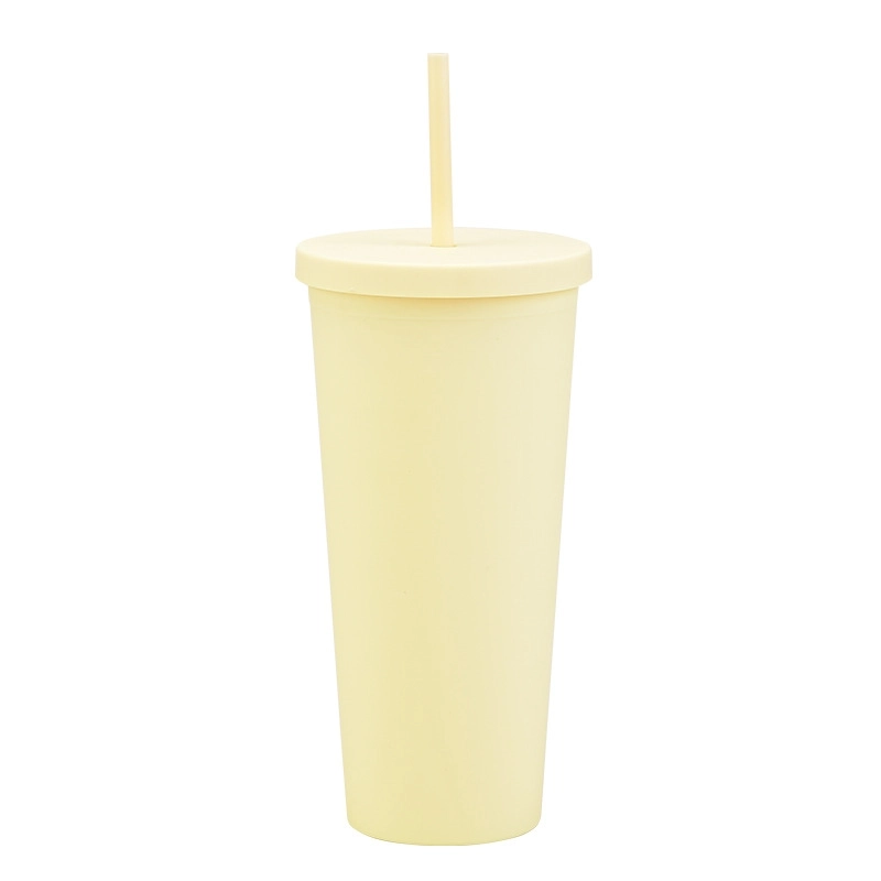 Double-layer Plastic Straw Cup With Lid 24oz Large-capacity Plastic Frosted Ready-to-hand Water Cup