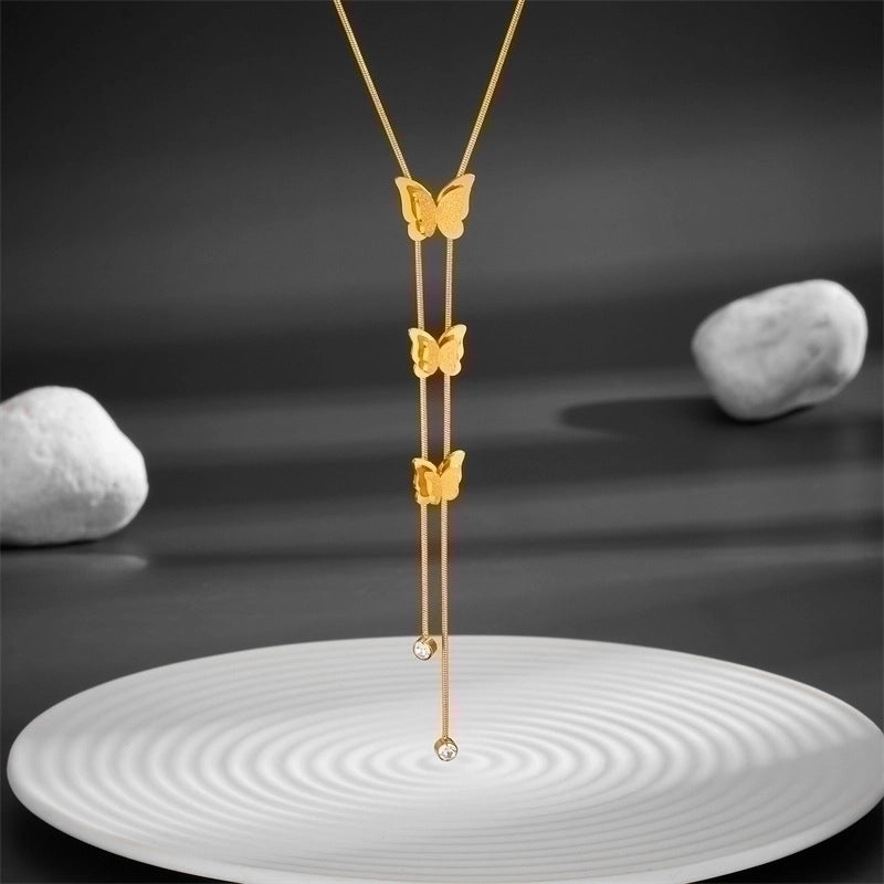 Titanium Steel Minimalist Plating Butterfly Titanium Steel Pendant Necklace