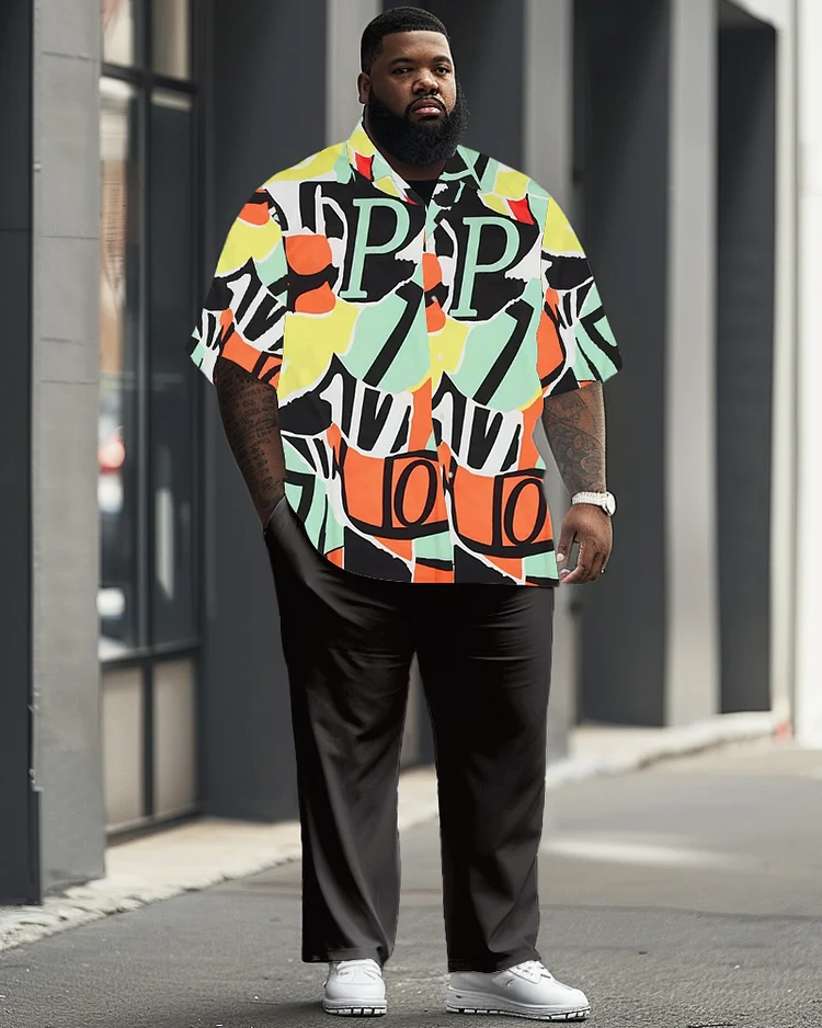 Men's Plus Size Business Casual Color Printed Short Sleeve Shirt Suit