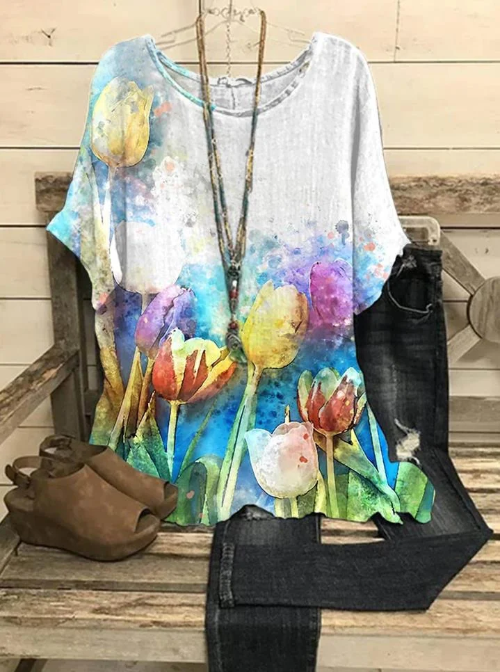 Women's Tulip Print Casual Top