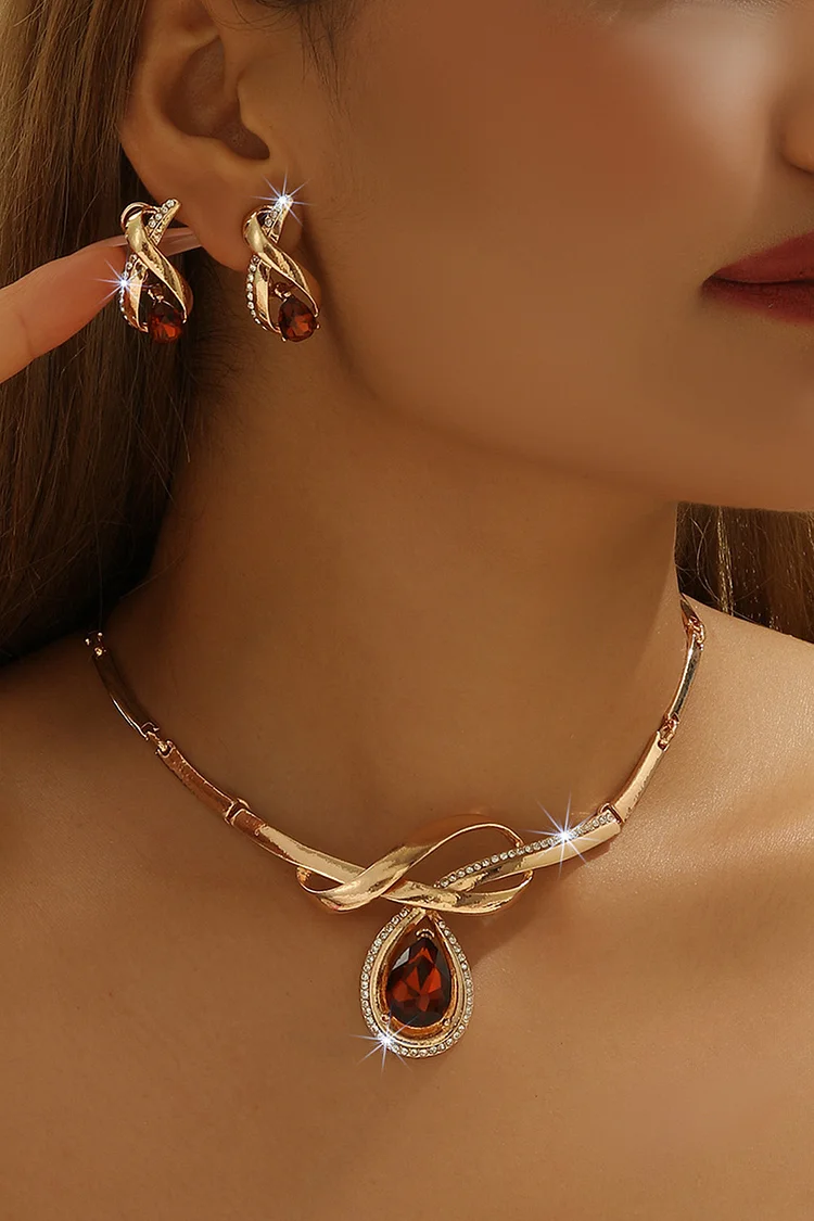 Fashion Drop Shaped Geometric Earrings Necklace Jewelry Set 2024 - Xpluswear