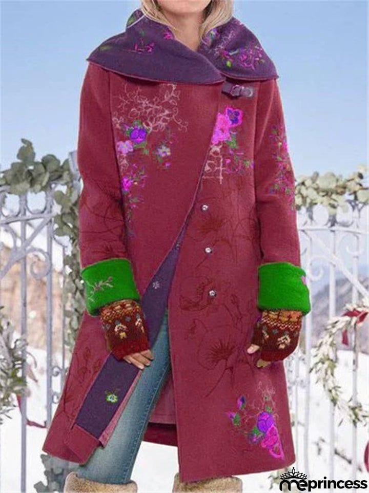 Vintage Floral Button Long Sleeve Coat