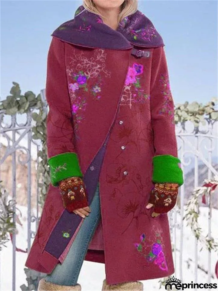 Vintage Floral Button Long Sleeve Coat