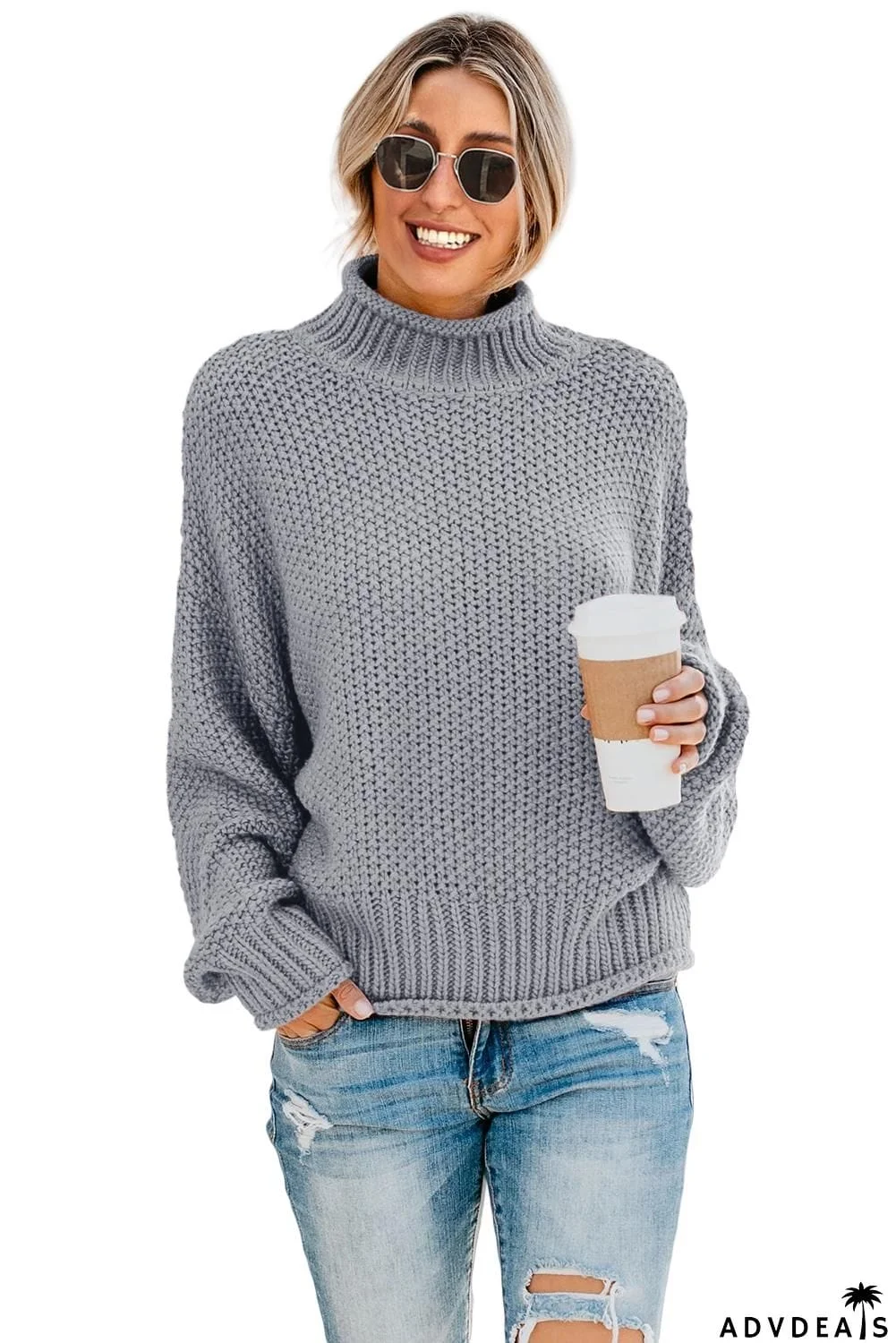 Oversized Chunky Batwing Long Sleeve Turtleneck Sweater