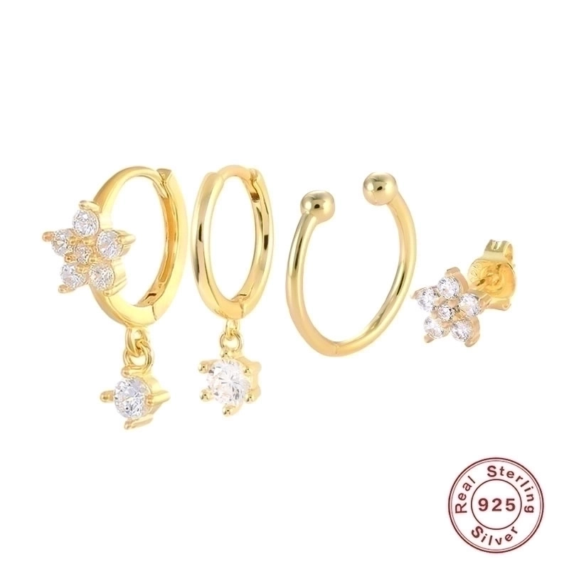 1 Set 925 Sterling Silver Gem Geometric Earrings Ear Studs