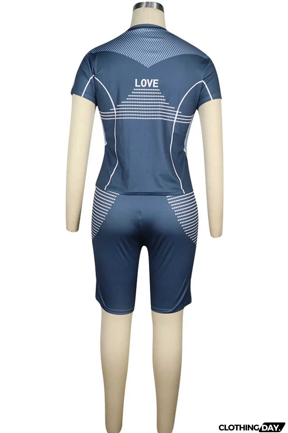 Pink knit Sexy Patchwork Print Straight Short Sleeve Two Pieces