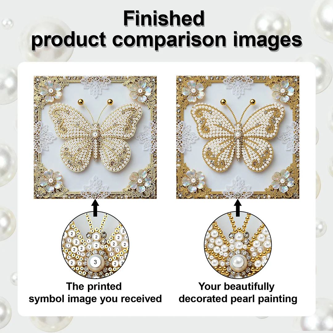 Butterfly DIY Pearl Diamond Art Kit for Adults Home Decor 25x25cm With Frame