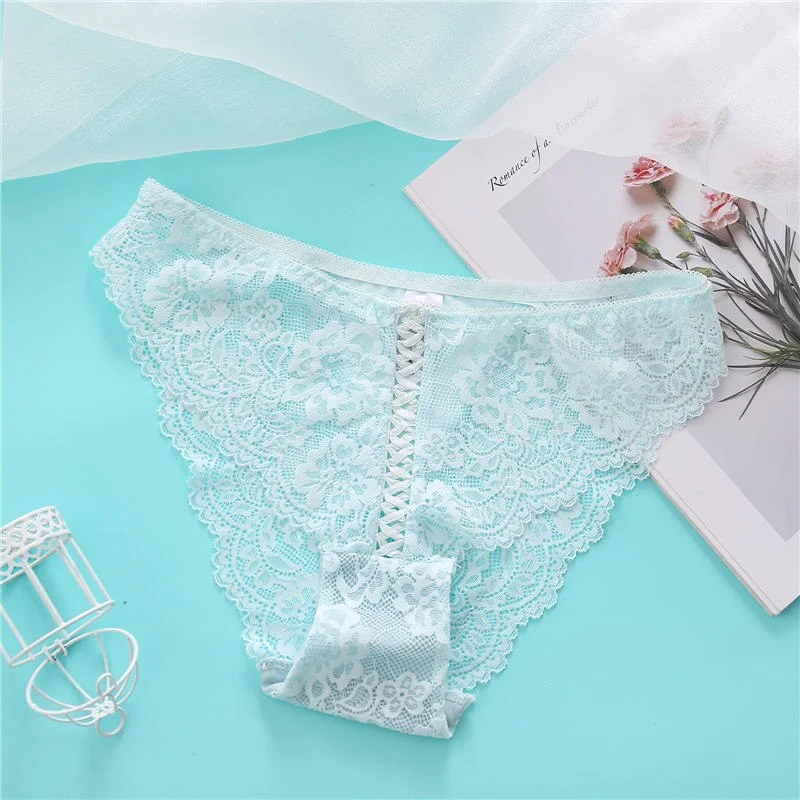 Sexy Lace Panties Perspective Underwear Women Underpants Front Cross Design Soft Cotton Crotch Panties Lingerie for Female Panty