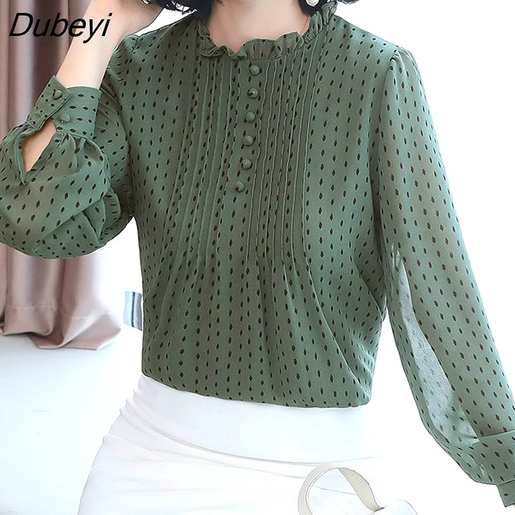 Dubeyi shirt female 2023 new spring large size women's shirt loose bottoming shirt cover belly long sleeve chiffon top