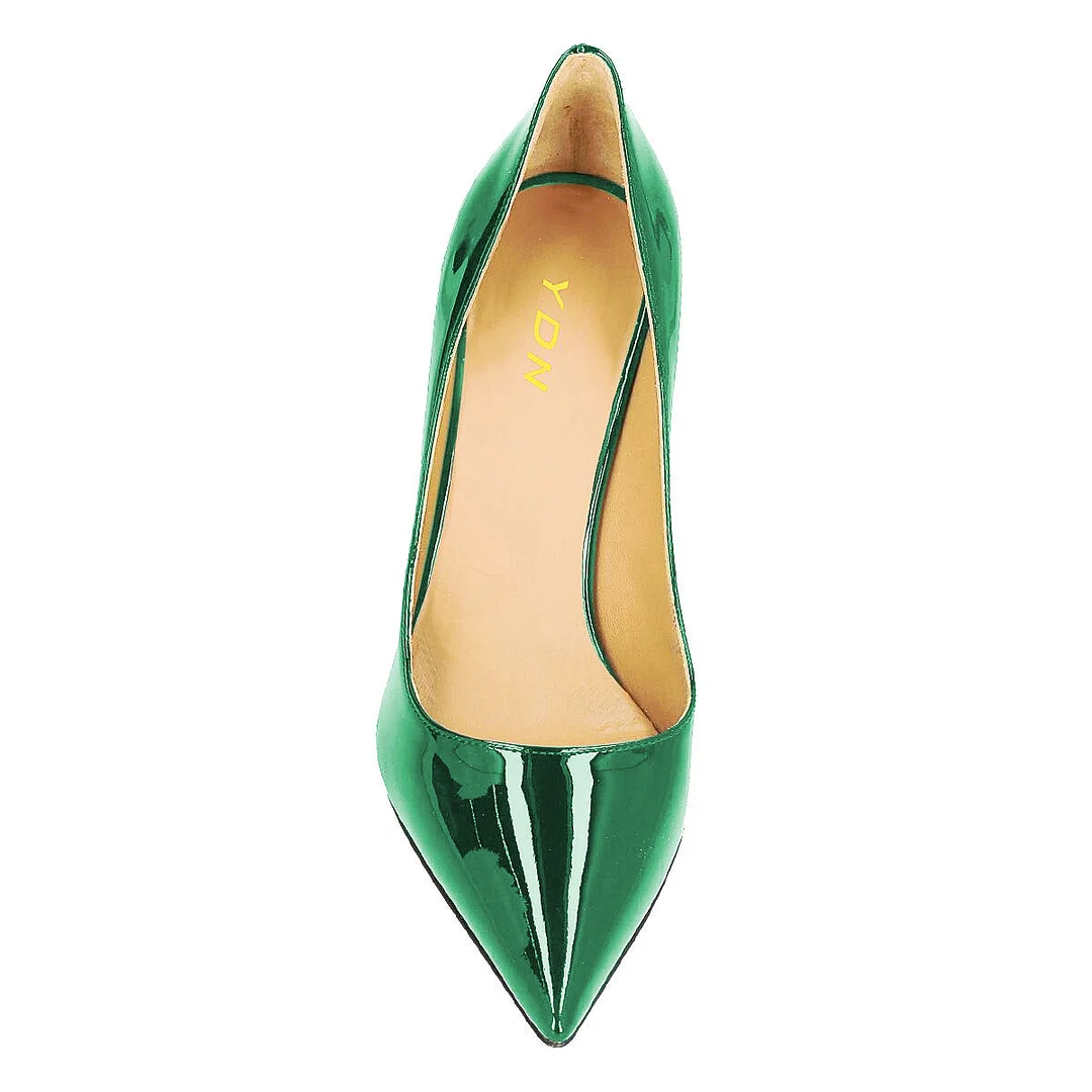 Patent Leather Metallic Touch Pointed Enchanting High Heels in Green