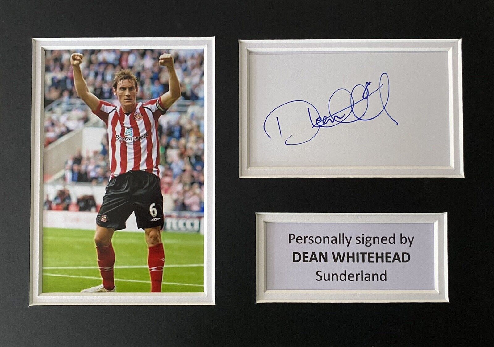 Dean Whitehead Hand Signed White Card In A4 Sunderland Mount Display