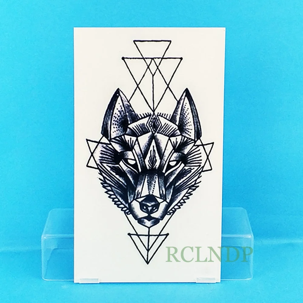 Waterproof Temporary Tattoo Stickers Wolf Dog head fake Tatto Geometric animal Flash Tatoo Hand Back Foot for Girl Women Men