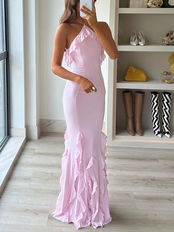 Style & Comfort for Mature Women Women's Sleeveless Halter Lace Maxi Dress
