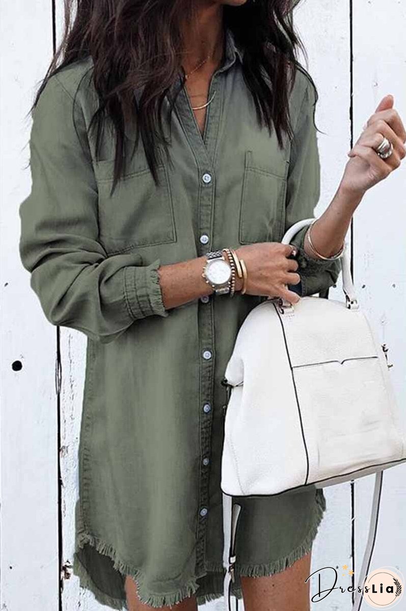 Loose Button Design 4 Colors Denim Dresses