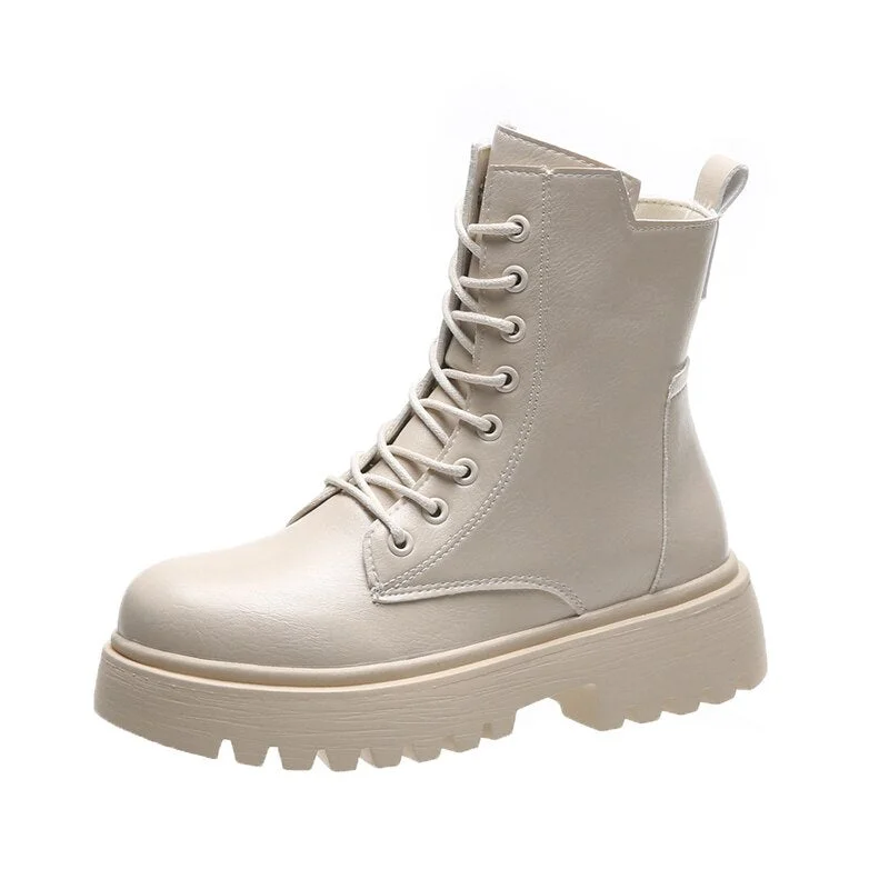 Lourdasprec PU Leather Army Combat Ankle Boots Women 2021 Autumn Winter Gothic Platform Shoes Ladies Black Lace Up Short Motorcycle Boots