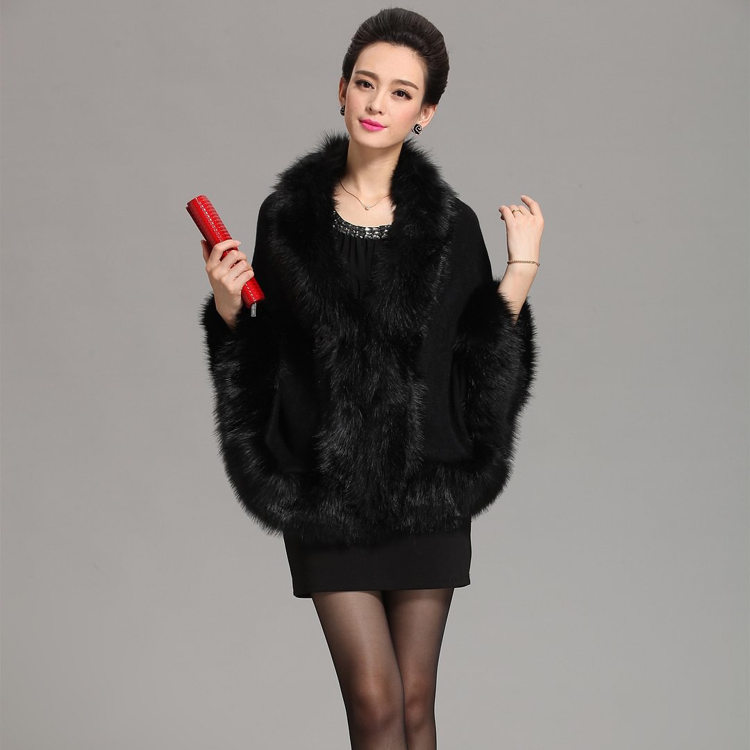 Imitation Fox Fur Cape Plus Size Knitted Cardigan Coat