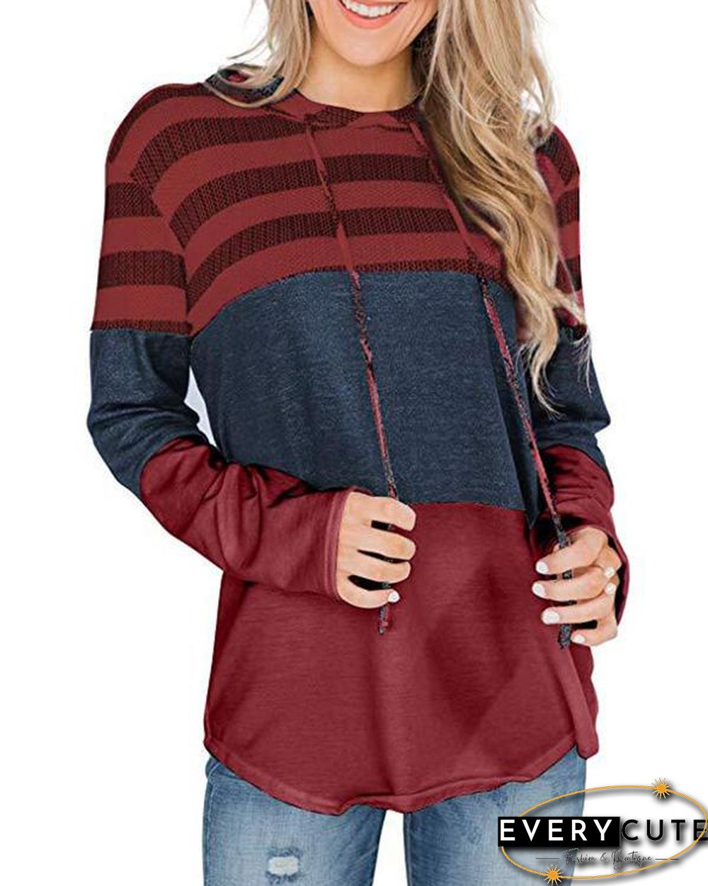 Color Block Splicing Drawstring Hoodies