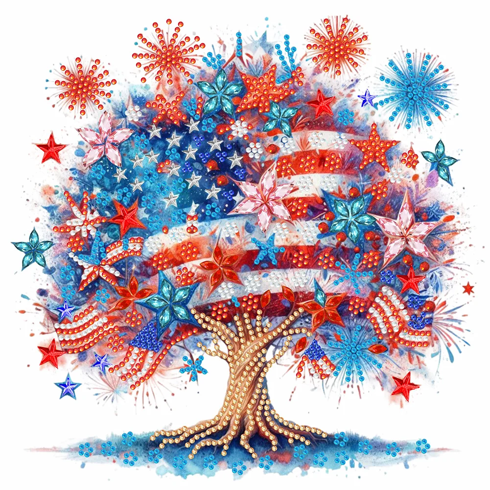 Partial Special-shaped Crystal Rhinestone Diamond Painting - Independence Day Tree(Canvas|30*30cm)