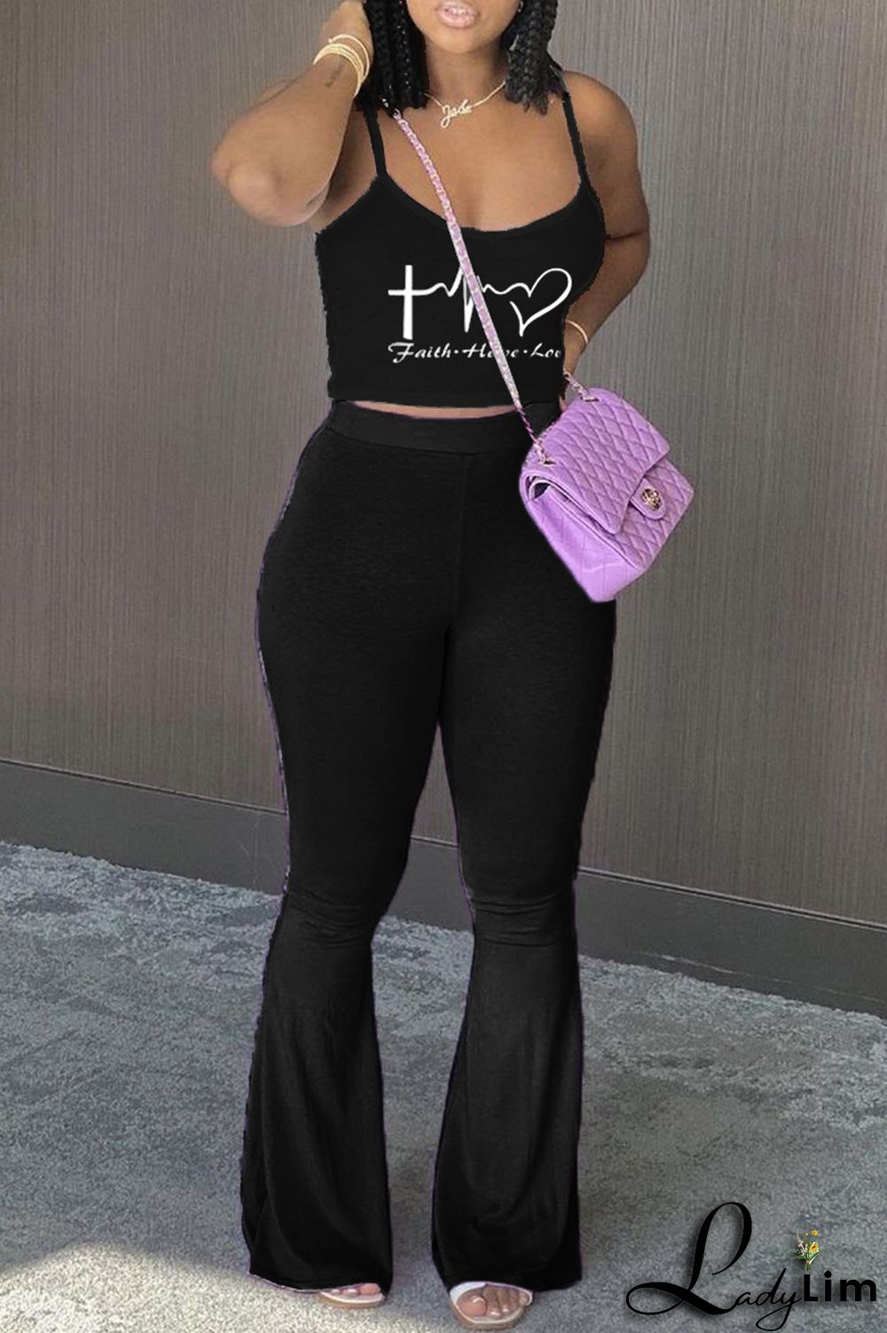 Light Purple Sexy Casual Print Backless Spaghetti Strap Sleeveless Two Pieces