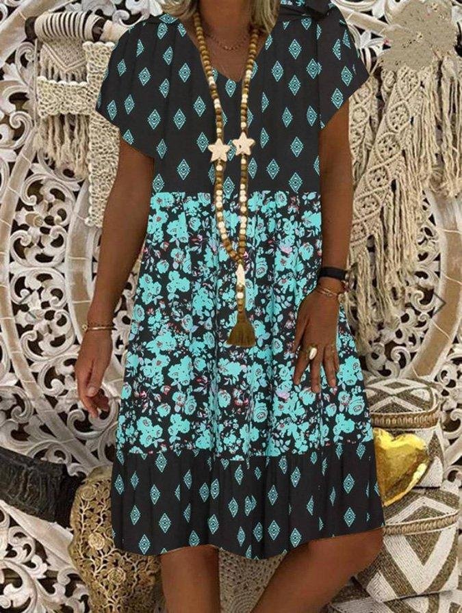 Regular Floral V-neck Casual Dress