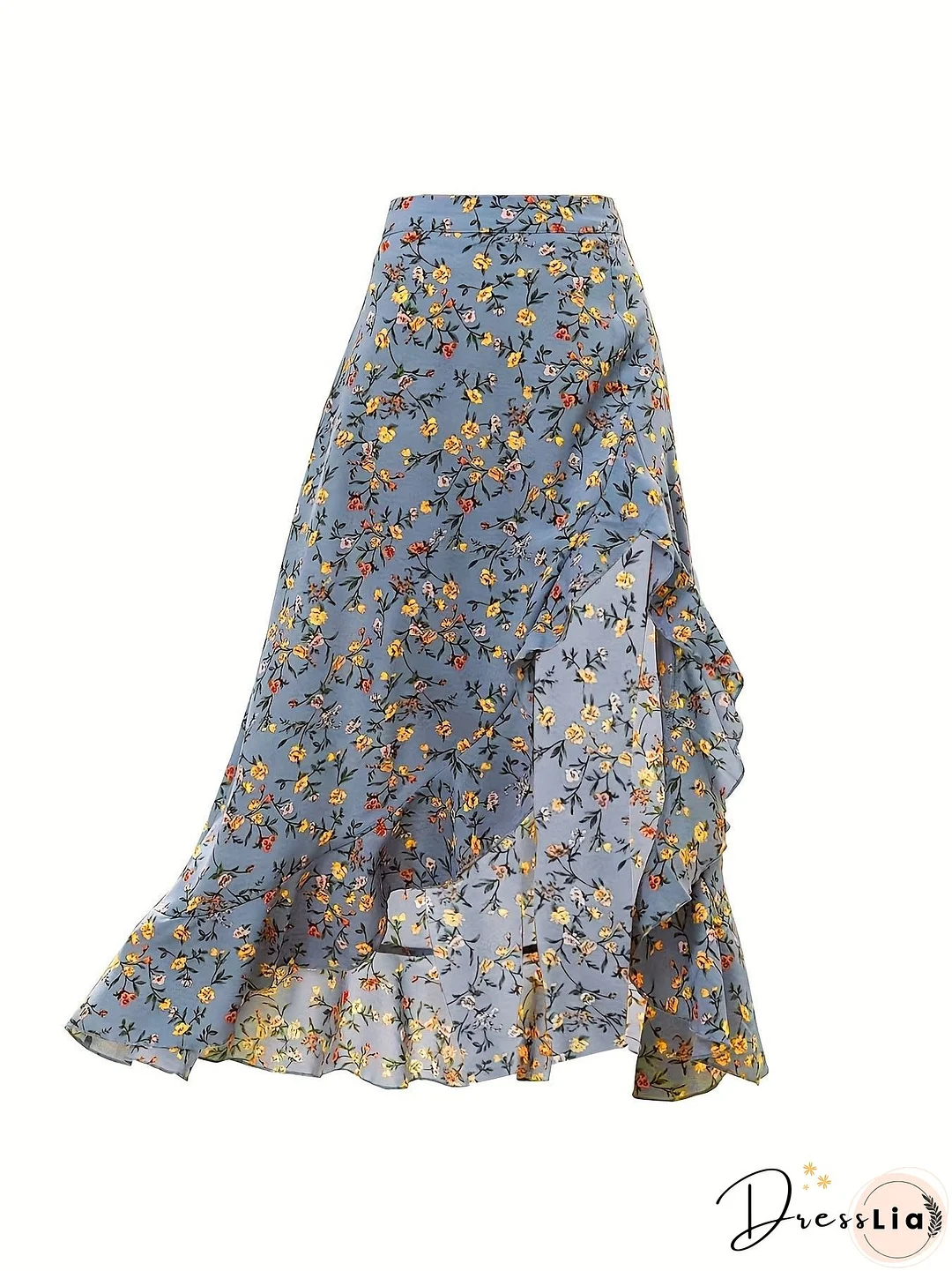 Floral Print High Waist Skirt, Cute Asymmetrical Skirt For Spring & Summer, Women's Clothing